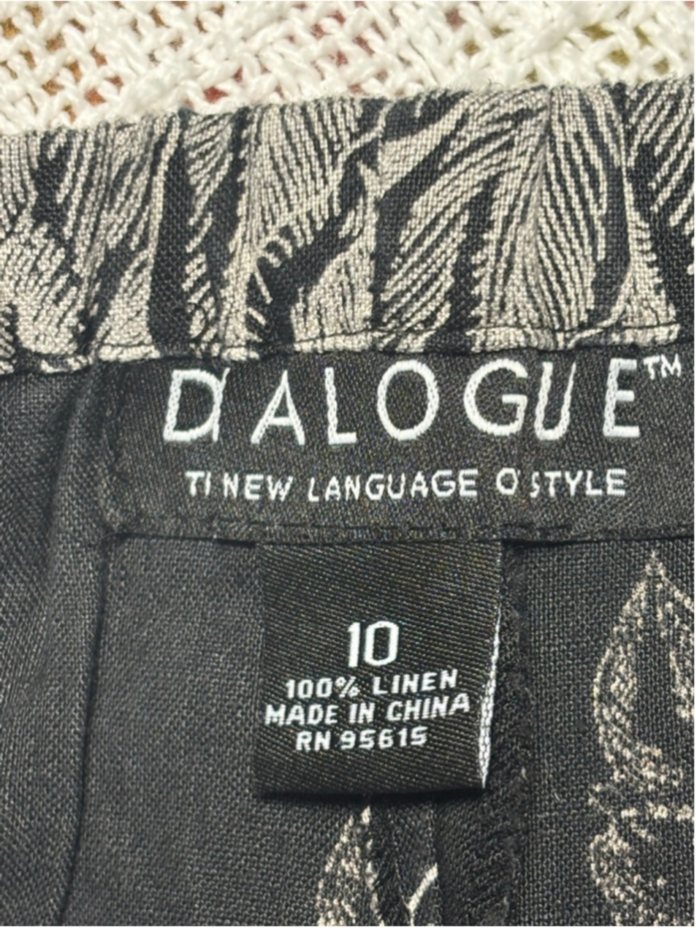 Dialogue 100% Linen Black & Cream Floral Relaxed Breatheable Pants Size 10 GUC - Picture 7 of 7